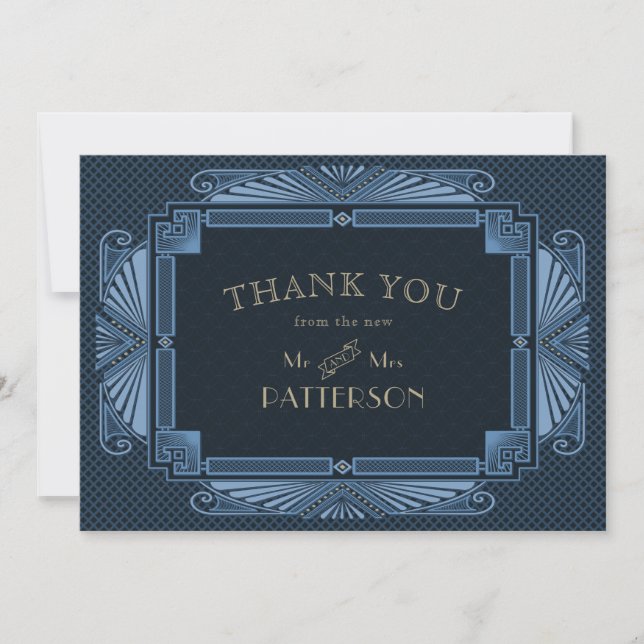 Art Deco Vintage  Black Cobalt Thank You Card (Front)