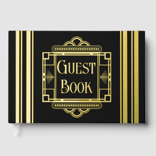 Art deco vintage black gold 100 page foil foil guest book 