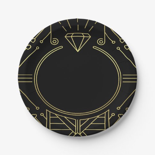 Art Deco Vintage Black Gold Bridal Shower Plates