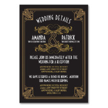 Art Deco Vintage Black Gold Wedding Inserts Cards