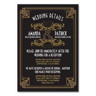 Art Deco Vintage Black Gold Wedding Inserts Cards