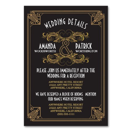 Art Deco Vintage Black Gold Wedding Inserts Cards