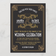 Art Deco Vintage Black & Gold Wedding Invitations