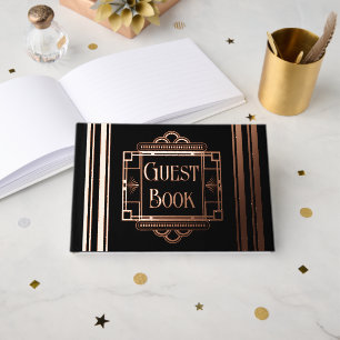Art deco vintage black rose gold 100 page foil guest book 