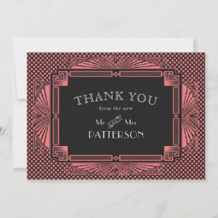 Art Deco Vintage  Black Salmon Pink Thank You Card