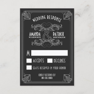 Art Deco Vintage Black & Silver Wedding RSVP Cards