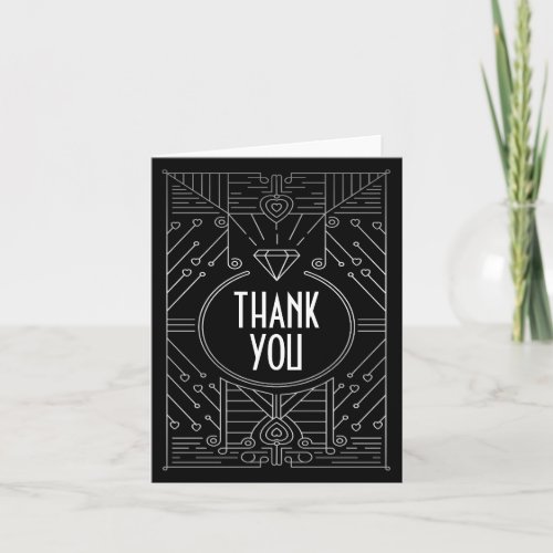 Art Deco Vintage Black  Silver Wedding Thank You