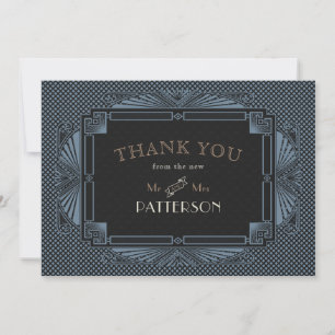 Art Deco Vintage Black Steel Blue Thank You Card