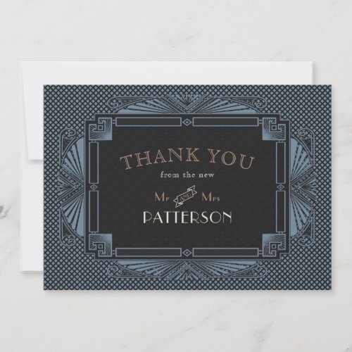 Art Deco Vintage  Black Steel Blue Thank You Card