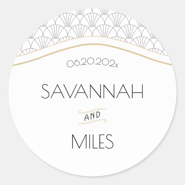 Art Deco Vintage Black & White Classic Round Sticker (Front)