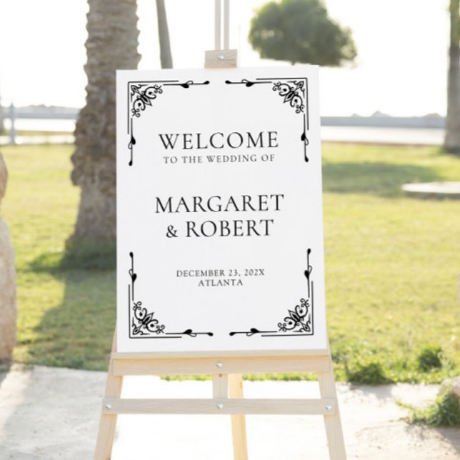 Art Deco Vintage Black White Wedding Welcome Sign (Creator Uploaded)