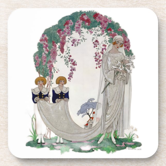 Art Deco Vintage Bride  Beverage Coaster (Front)