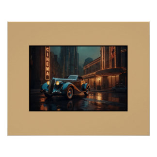 Art Deco Vintage Car at Cinema Wall Art Poster