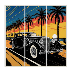Art Deco Vintage Car Triptych