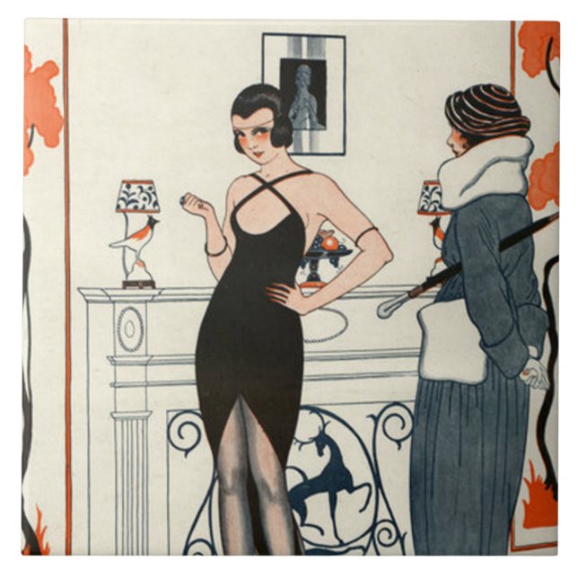 Art deco vintage decor ceramic tile (Front)