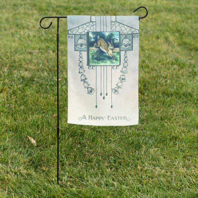 Art Deco Vintage Easter Rabbit Image Garden Flag (In SItu)