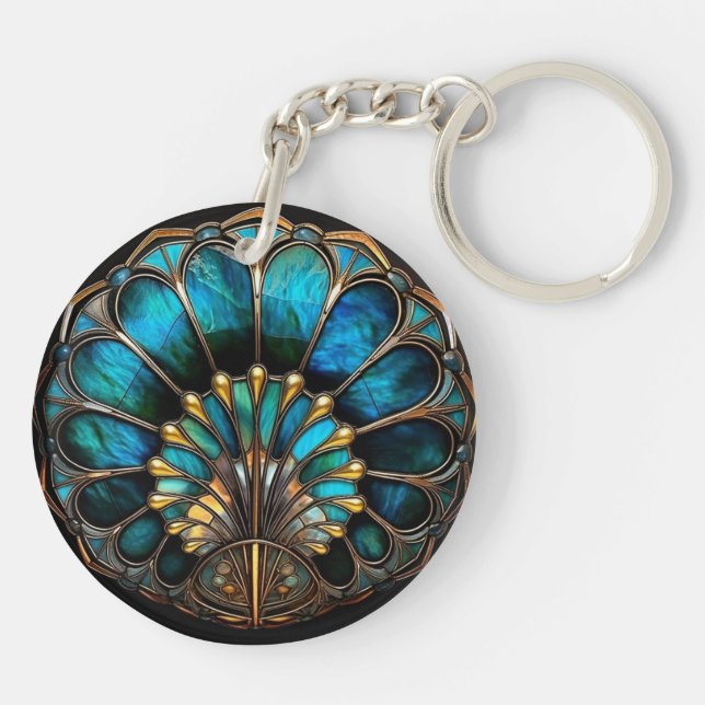 Art Deco Vintage Elegant Black Turquoise Gold Keychain (Back)