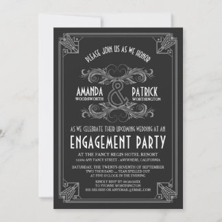 Art Deco Vintage Engagement Party Invitations