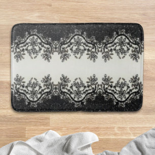 Art Deco Vintage Fashion Black White Floral Bath Mat