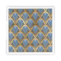 Art Deco Vintage Floral Fan Pattern Blue Gold