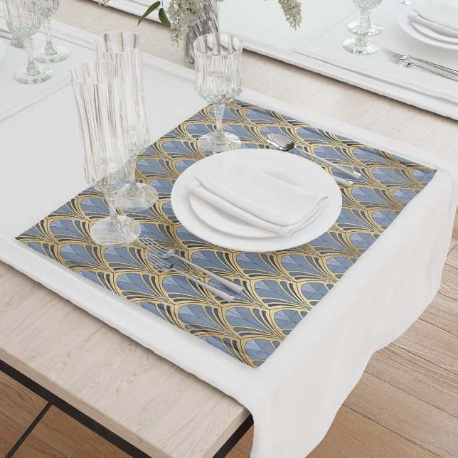 Art Deco Vintage Floral Fan Pattern Blue Gold Cloth Placemat (Creator Uploaded)
