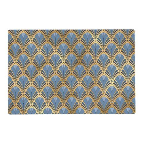 Art Deco Vintage Floral Fan Pattern Blue Gold Placemat