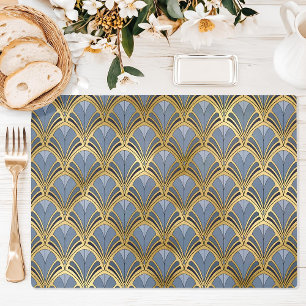 Art Deco Vintage Floral Fan Pattern Blue Gold Placemat