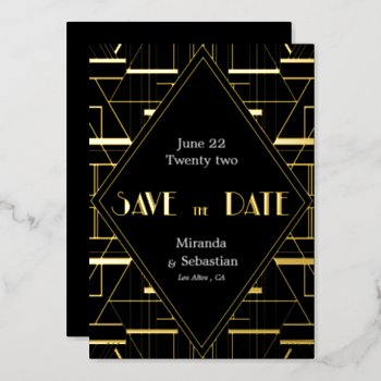 Art Deco Vintage Gatsby Save The Date  Foil Invitation by Wedding_Trends at Zazzle
