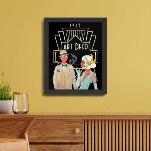 Art Deco Vintage Glam 1920s Couple Black Framed Art