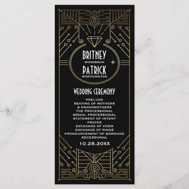 Art Deco Vintage Gold and Black Wedding Programs (Front)