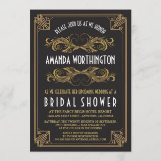 Art Deco Vintage Gold Bridal Shower Invitations