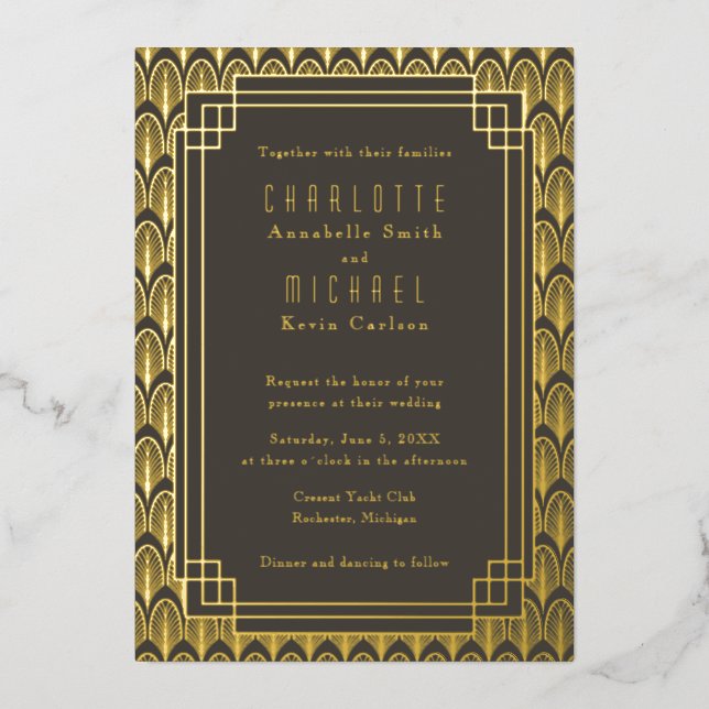 Art Deco Vintage gold Foil Invitation (Front)