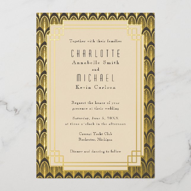 Art Deco Vintage gold Foil Invitation (Front)