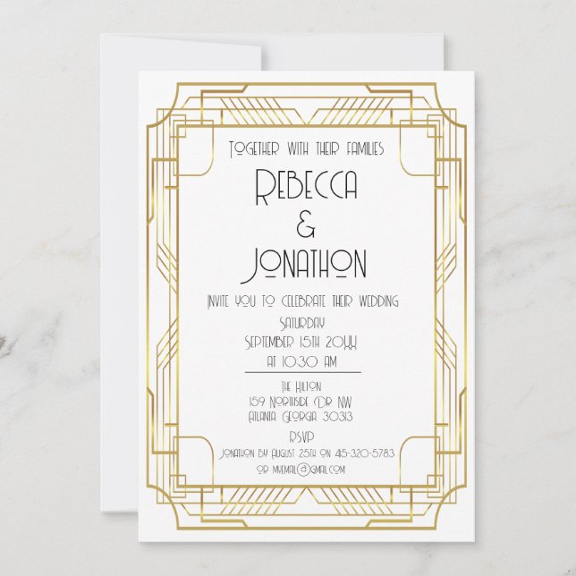 Art Deco Vintage Gold Wedding Invitation  (Front)