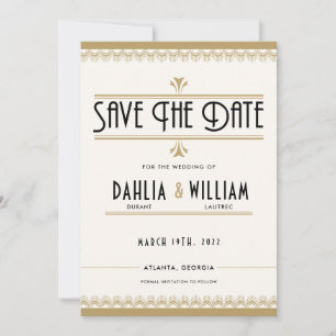 Art Deco Vintage Ivory and White and Gold Save The Date