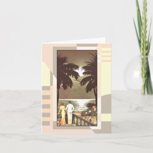 Art Deco Vintage Miami Beach  blush Card