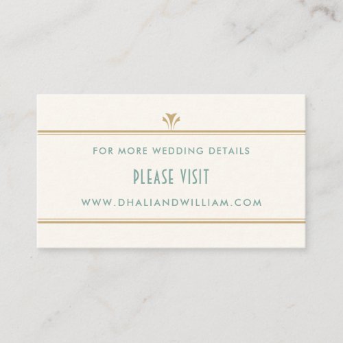 Art Deco Vintage Mint and Gold Wedding Website Enclosure Card