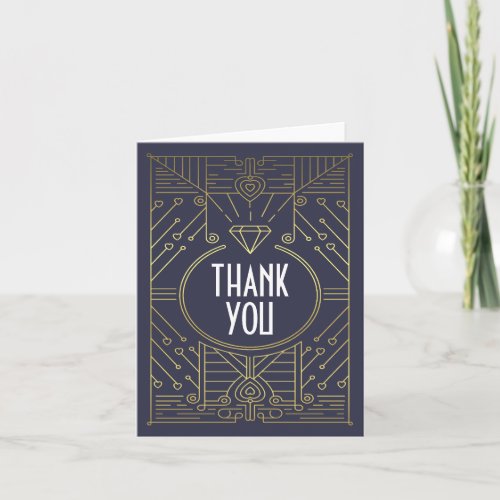 Art Deco Vintage Navy and Gold Wedding Thank You