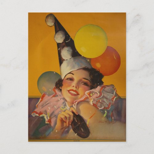 Art Deco  Vintage Pin up Carnival  Girl Postcard
