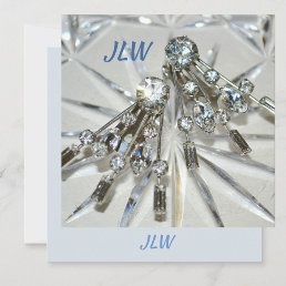 Art Deco Vintage Rhinestone with Initials Flat Note Card