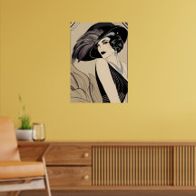 Art deco Vintage roaring 20s Girl Wall Poster