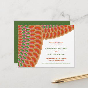 Art Deco Vintage Scallop Pattern Fan Save The Date Announcement Postcard