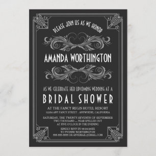 Art Deco Vintage Silver Bridal Shower Invitations