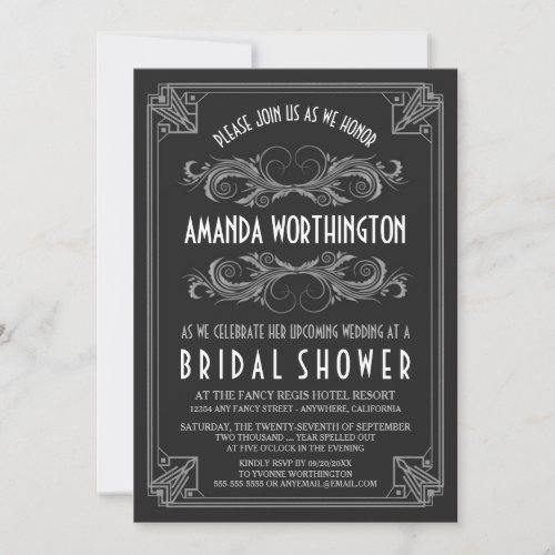 Art Deco Vintage Silver Bridal Shower Invitations