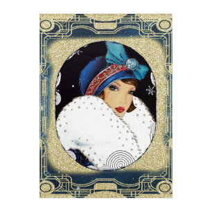 Art Deco Vintage Winter Lady