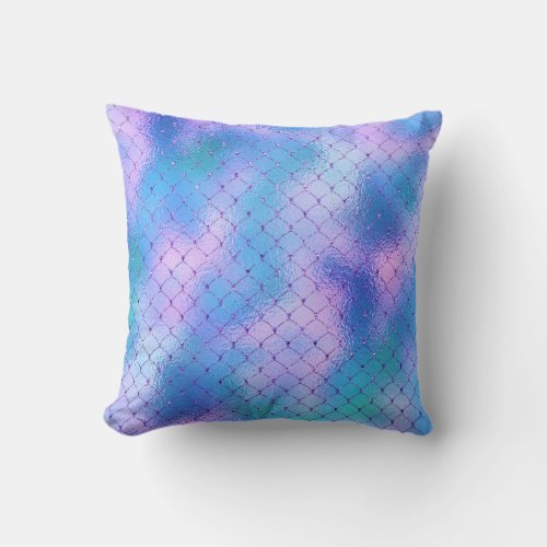 Art Deco Violet Pink Net Blue Scales Mermaid Throw Pillow