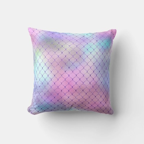 Art Deco Violet Pink Net Fairly Scales Mermaid Throw Pillow