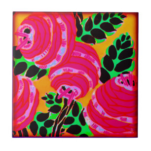 Art Deco Wallflowers - Hot Pink+ Ceramic Tile