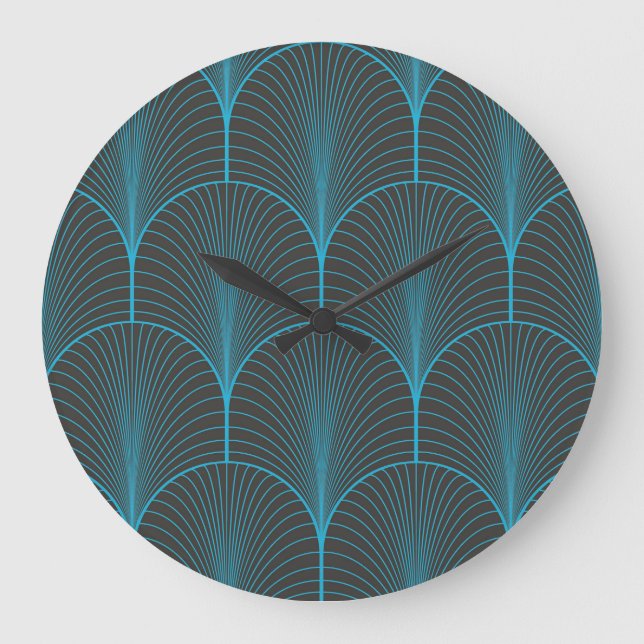 Art deco wallpaper: black and blue pattern large clock (Front)