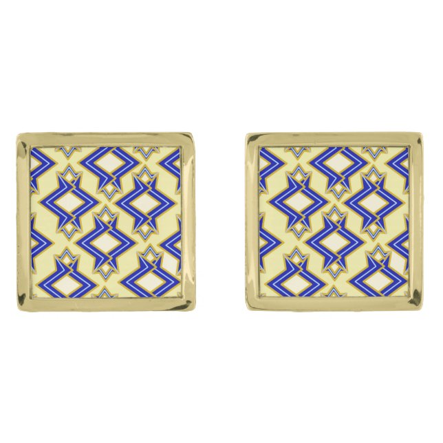 Art Deco Wallpaper Pattern, Beige and Blue Cufflinks (Front)